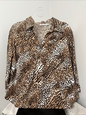 Cato Tan Brown and Black Leopard Print pop over with collar